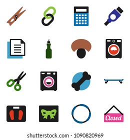 solid vector ixon set - clothespin vector, washer, mushroom, oil, calculator, scissors, scales, skateboard, bone, hoop, document, link, hdmi, gift, closed