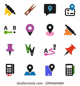 solid vector ixon set - clothespin vector, rolling pin, navigator, map, traking, route, thumbtack, card reader