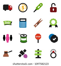 solid vector ixon set - clothespin vector, turk coffee, calculator, medal, dollar coin, man, sports nutrition, signpost, satellite, protected, thermometer, stop, sale, delivery, unlock, diamond ring