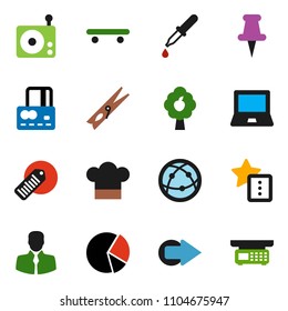 solid vector ixon set - clothespin vector, cook hat, notebook pc, pie graph, credit card, skateboard, client, barcode, radio, internet, thumbtack, dropper, favorites, arrow, fruit tree, store scales