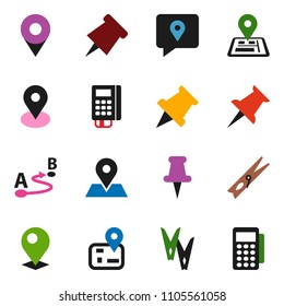 solid vector ixon set - clothespin vector, paper pin, navigator, map, traking, route, thumbtack, card reader