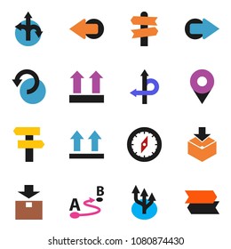 solid vector ixon set - compass vector, route, signpost, top sign, package, arrow, undo, pin