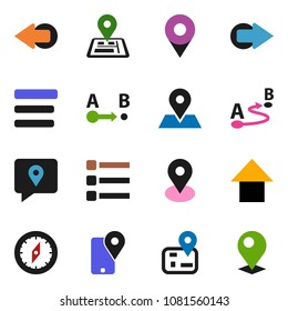 solid vector ixon set - compass vector, arrow up, navigator, map pin, traking, route, menu