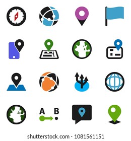 solid vector ixon set - compass vector, world, flag, navigator, earth, map pin, traking, route, connection, arrow