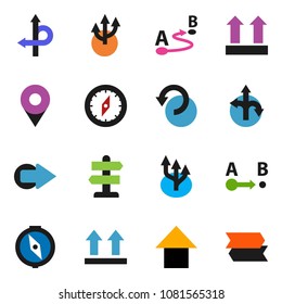 solid vector ixon set - compass vector, arrow up, route, signpost, top sign, undo, pin