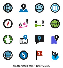 solid vector ixon set - compass vector, world, dollar flag, navigator, map pin, traking, route, internet, globe, arrow