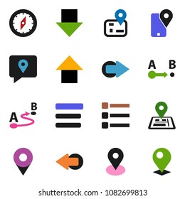 solid vector ixon set - compass vector, arrow down, up, navigator, map pin, traking, route, menu