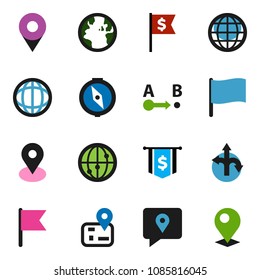 solid vector ixon set - compass vector, world, flag, dollar, route, navigator, earth, map pin, traking, internet, globe