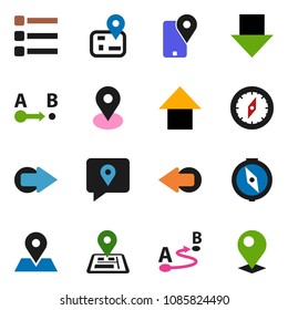 solid vector ixon set - compass vector, arrow down, up, navigator, map pin, traking, route, menu