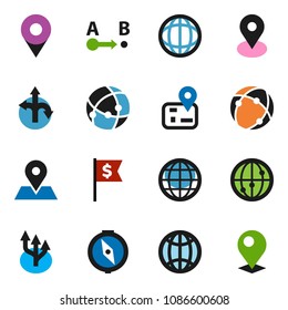 solid vector ixon set - compass vector, world, dollar flag, route, navigator, map pin, internet, connection, globe, arrow