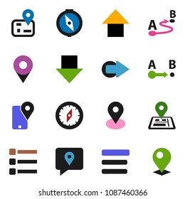 solid vector ixon set - compass vector, arrow down, up, navigator, map pin, traking, route, menu