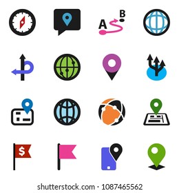 solid vector ixon set - compass vector, world, flag, dollar, route, navigator, traking, internet, connection, globe, arrow, pin