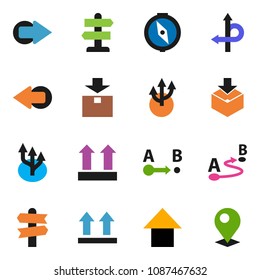 solid vector ixon set - compass vector, arrow up, route, signpost, top sign, package, pin