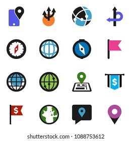 solid vector ixon set - compass vector, world, flag, dollar, route, navigator, traking, internet, connection, globe, arrow, pin