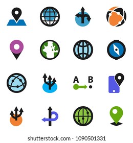 solid vector ixon set - compass vector, world, route, map pin, traking, internet, connection, globe, arrow