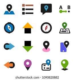solid vector ixon set - compass vector, arrow down, up, navigator, map pin, traking, route, menu