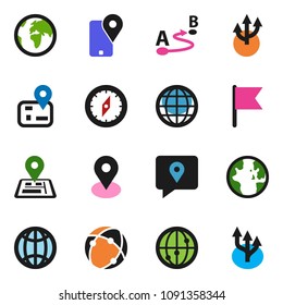 solid vector ixon set - compass vector, world, flag, navigator, earth, map pin, traking, route, internet, connection, globe, arrow