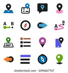 solid vector ixon set - compass vector, navigator, map pin, traking, route, menu, arrow