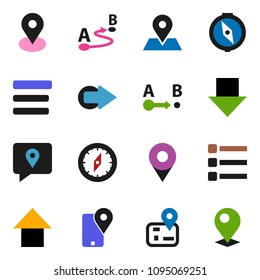 solid vector ixon set - compass vector, arrow down, up, navigator, map pin, traking, route, menu
