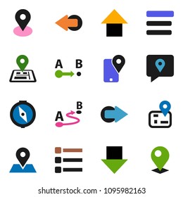 solid vector ixon set - compass vector, arrow down, up, navigator, map pin, traking, route, menu