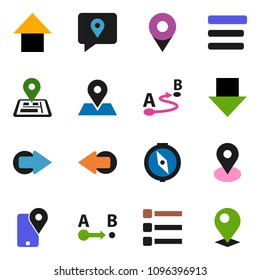 solid vector ixon set - compass vector, arrow down, up, navigator, map pin, traking, route, menu
