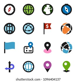 solid vector ixon set - compass vector, world, flag, dollar, route, navigator, earth, map pin, internet, connection, globe
