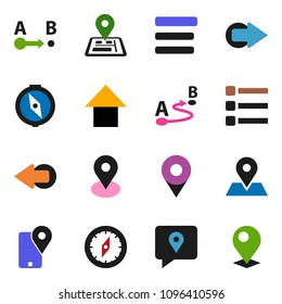 solid vector ixon set - compass vector, arrow up, navigator, map pin, traking, route, menu