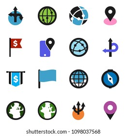 solid vector ixon set - compass vector, world, flag, dollar, route, earth, map pin, traking, internet, connection, globe, arrow