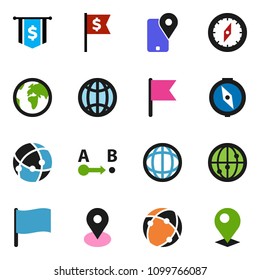 solid vector ixon set - compass vector, world, flag, dollar, earth, map pin, traking, route, internet, connection, globe