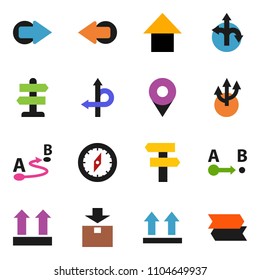 solid vector ixon set - compass vector, arrow up, route, signpost, top sign, package, pin