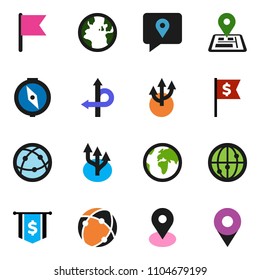 solid vector ixon set - compass vector, flag, dollar, route, navigator, earth, map pin, traking, internet, connection, arrow