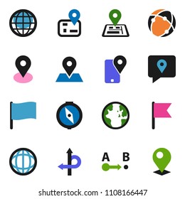 solid vector ixon set - compass vector, world, flag, route, navigator, map pin, traking, connection, globe