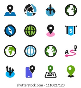 solid vector ixon set - compass vector, world, dollar flag, route, navigator, earth, map pin, traking, internet, connection, arrow