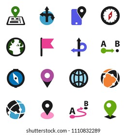solid vector ixon set - compass vector, flag, route, navigator, earth, map pin, traking, connection, globe