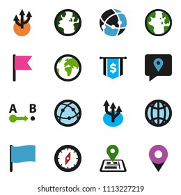 solid vector ixon set - compass vector, world, flag, dollar, navigator, earth, traking, route, internet, connection, globe, arrow, pin