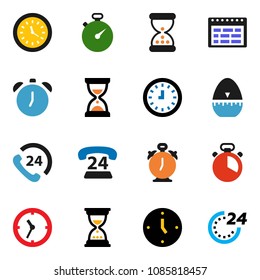 solid vector ixon set - cook timer vector, alarm clock, schedule, sand, stopwatch, phone 24, hour