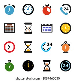 solid vector ixon set - cook timer vector, alarm clock, schedule, sand, stopwatch, phone 24, hour