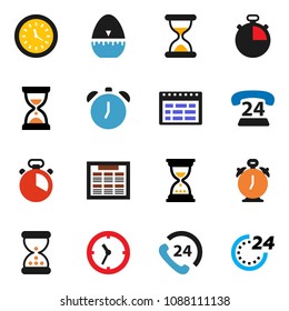 solid vector ixon set - cook timer vector, alarm clock, schedule, sand, stopwatch, phone 24, hour
