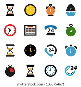 solid vector ixon set - cook timer vector, alarm clock, schedule, sand, stopwatch, phone 24, hour
