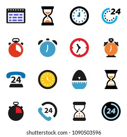 solid vector ixon set - cook timer vector, alarm clock, schedule, sand, stopwatch, phone 24, hour