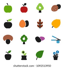 solid vector ixon set - cook press vector, egg, mushroom, potato, apple fruit, leaf, diet, cereals, tree, flower in pot