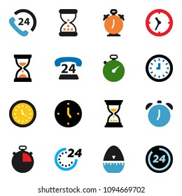 solid vector ixon set - cook timer vector, alarm clock, sand, stopwatch, phone 24, hour