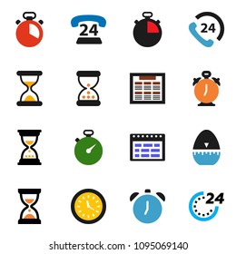 solid vector ixon set - cook timer vector, alarm clock, schedule, sand, stopwatch, phone 24, hour