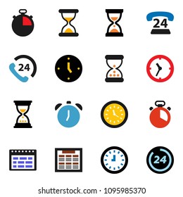 solid vector ixon set - cook timer vector, alarm clock, schedule, sand, stopwatch, phone 24, hour