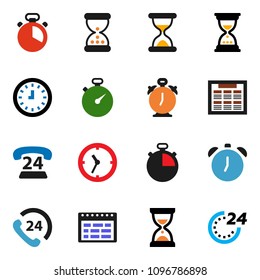 solid vector ixon set - cook timer vector, alarm clock, schedule, sand, stopwatch, phone 24, hour