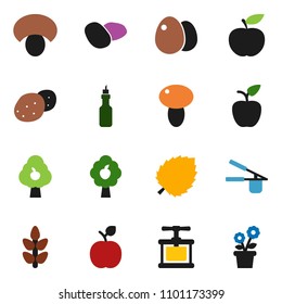 solid vector ixon set - cook press vector, egg, mushroom, potato, oil, apple fruit, leaf, diet, cereals, tree, flower in pot