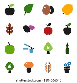 solid vector ixon set - cook press vector, egg, mushroom, potato, oil, apple fruit, leaf, diet, cereals, tree, flower in pot