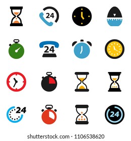 solid vector ixon set - cook timer vector, alarm clock, sand, stopwatch, phone 24, hour