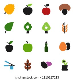 solid vector ixon set - cook press vector, egg, mushroom, potato, oil, apple fruit, leaf, diet, cereals, tree, flower in pot
