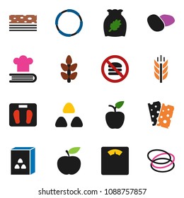 solid vector ixon set - cookbook vector, cereal, potato, apple fruit, diet, scales, cereals, breads, no fastfood, hoop